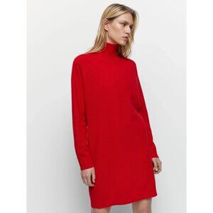 MASSIMO DUTTI Purl Knit Lana Wool Short Casual Winter Sweater Dress - Coral Red